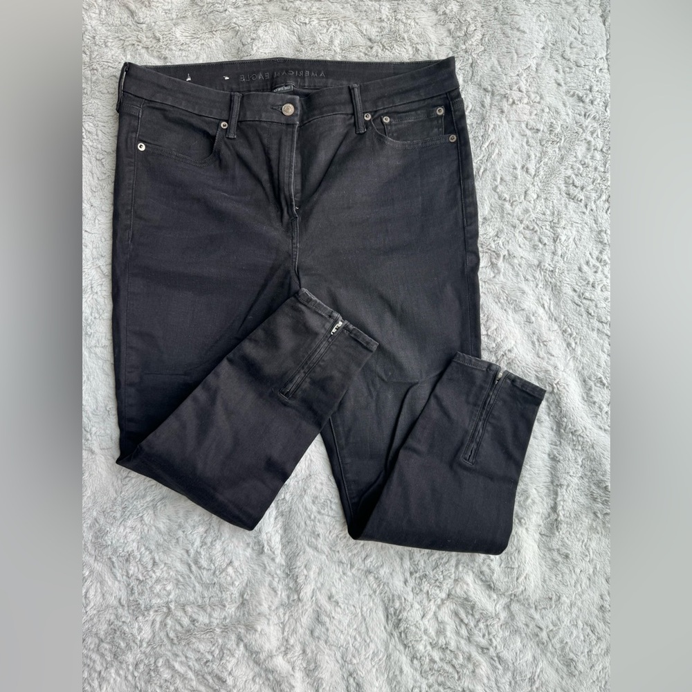 American eagle leg back zipper zip up skinny jeans black 16 short luxe stretch